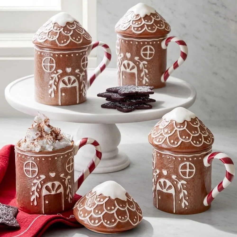 Pottery Barn Gingerbread House Mug Handpainted Stoneware New In Box